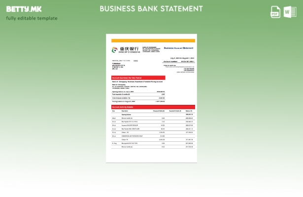 Модерен стил на банката на Чонгкинг претпријатие изјава Word и PDF шаблон